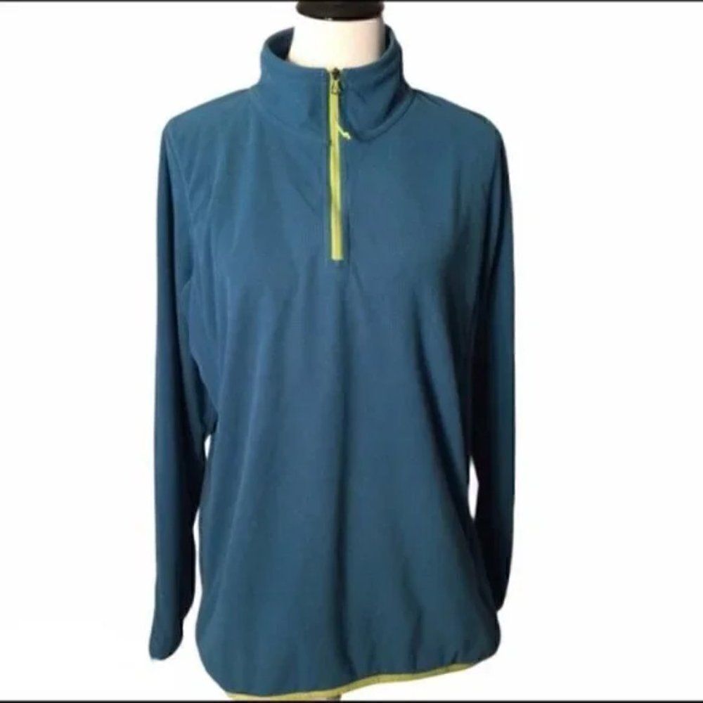 Orvis Women's 1/4 Zip Teal Microgrid Fleece Jacket w/Lime Green Trim size XL
